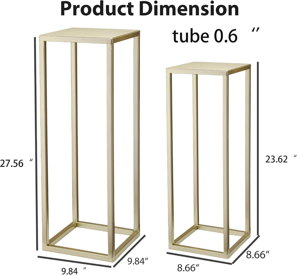 Gold Plant Stand Indoor Pack of 2, No Assembly Required Metal Pedestal Flower Stand, Upgraded 0.6" Heavy Duty Column