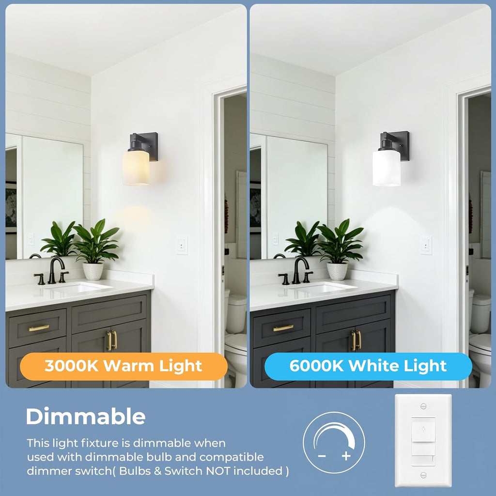 Set of 2 Wall Sconces , Black Bathroom Vanity Light,Modern Wall Sconces Indoor with Square Frosted Glass,Farmhouse