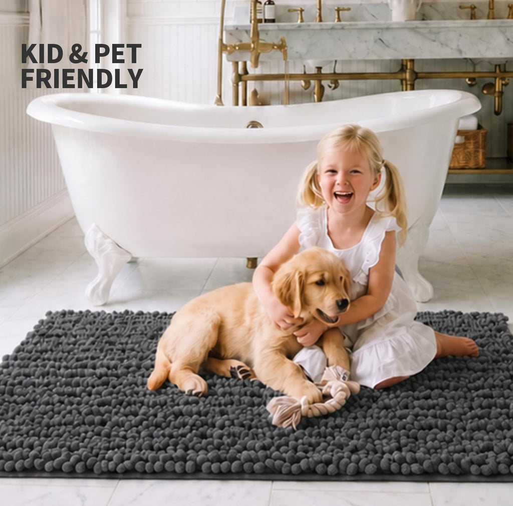 Bathroom Rugs 32x20, Extra Soft Absorbent Chenille Bath Rugs, Dark Grey