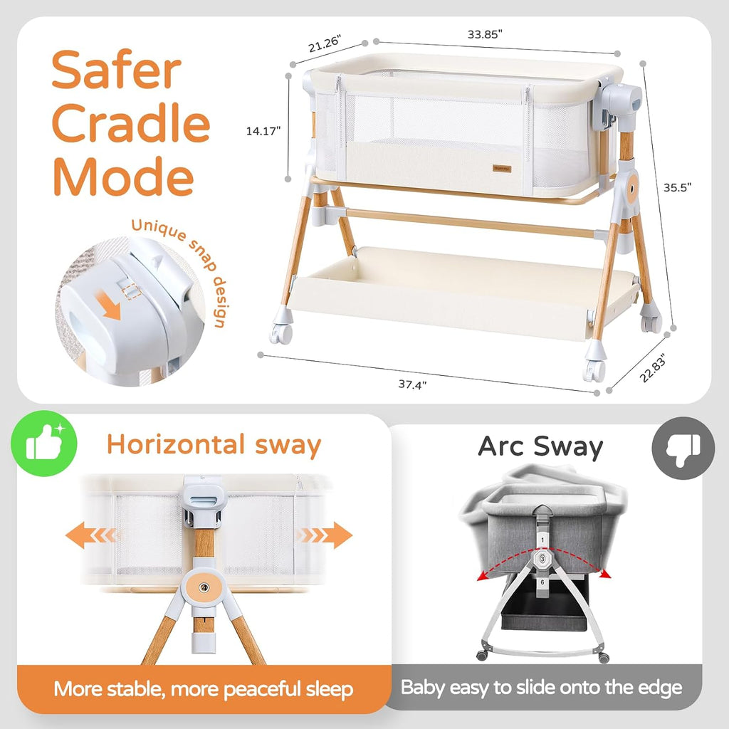 3 in 1 Baby Bassinet,Bedside/Rocking Bassinet for Baby,Bedside Crib with lockable Wheels,Waterproof
