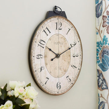 HOME Large French Country Oval Wall Clock for Living Room Decor, Rustic Farmhouse Wall Clock Decorative