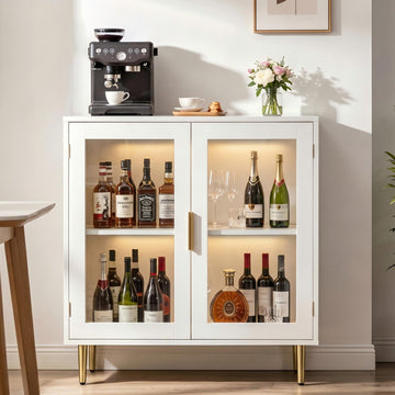 Buffet Cabinet with LED Lights & 2 Acrylic Doors, White
