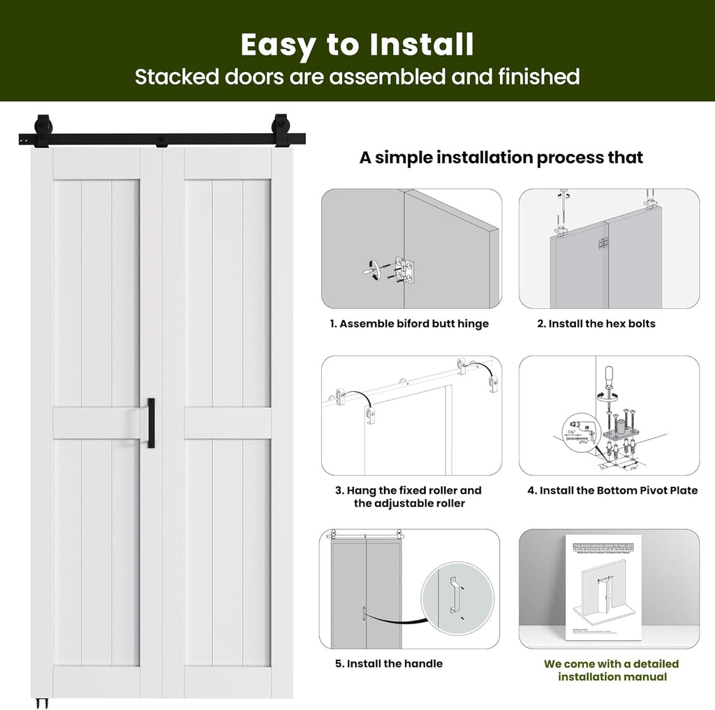 Bifold Barn Door 32'' x 84'',Bi-Fold Sliding Closet Doors with Hardware Kit Included,36'' Track Kit 