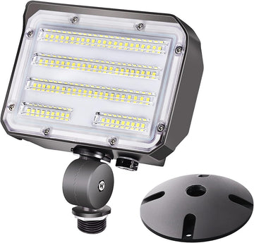 60W LED Flood Light with Knuckle, Outdoor Security Fixture Dusk-to-Dawn Photocell 5000K 7,800lm(300W Equivalent)