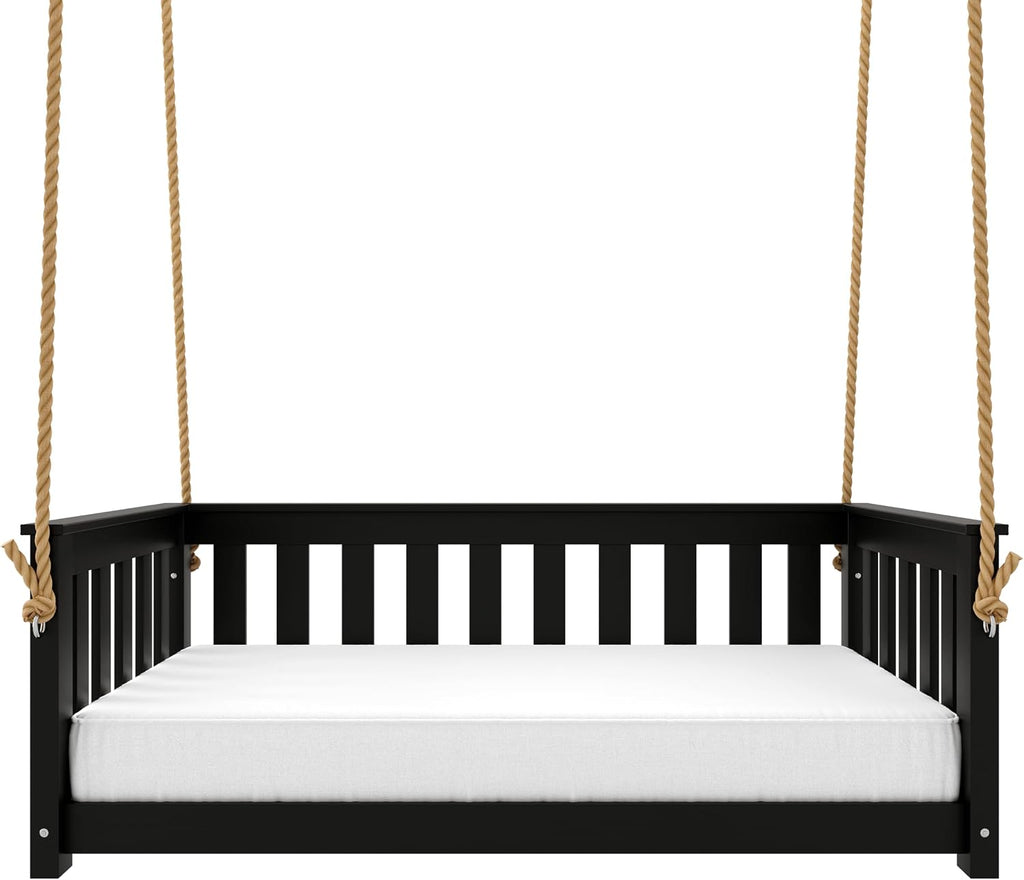Beckett Heavy Duty Poly Daybed Swing in Black, Crib Size - Composite HDPE Porch Swing Bed Made from Recycled Plastic