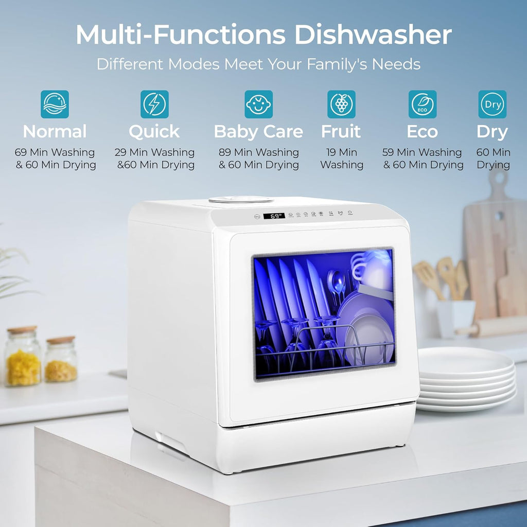 Countertop Dishwasher Portable with 6 Programs, 5L Built-in Water Tank for Apartments, 167℉ High-Temp