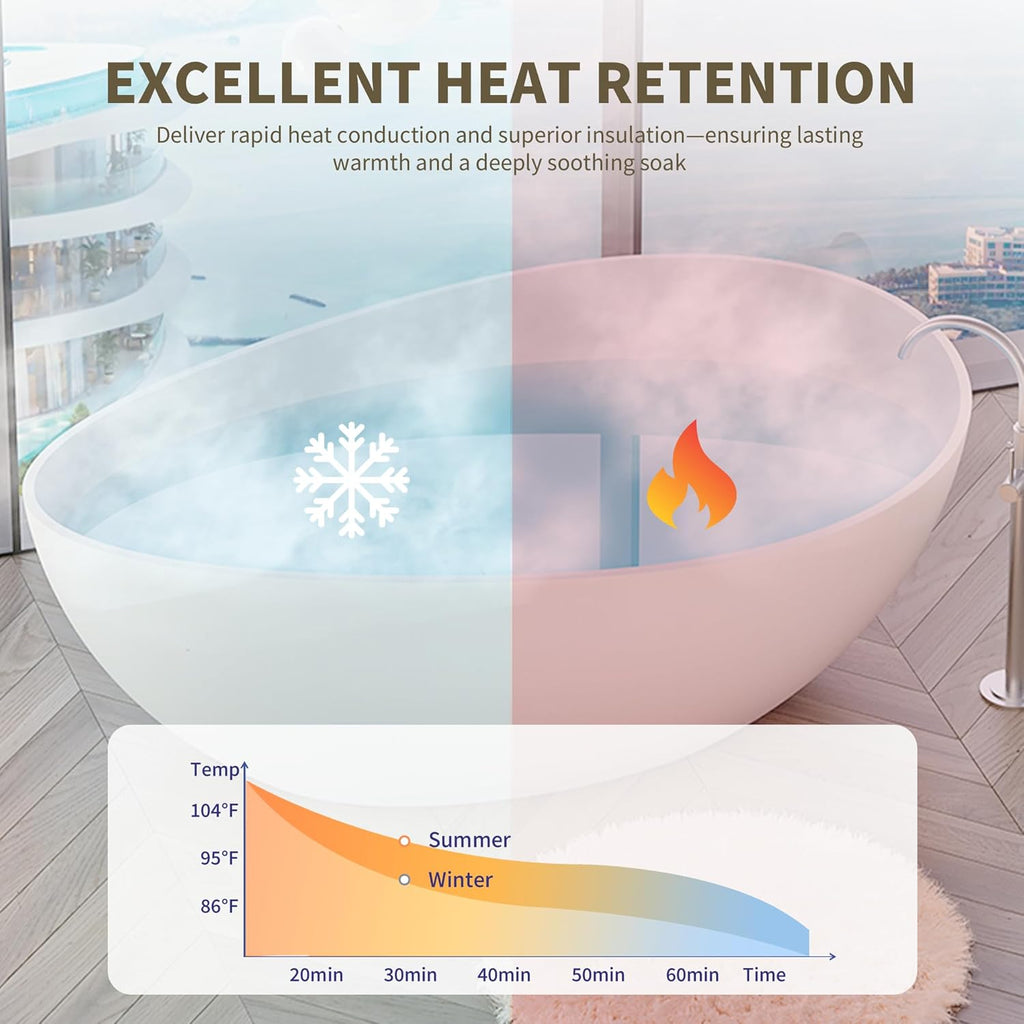 63" Matte White Freestanding Solid Surface Bathtub - Stone Resin Soaking Tub, cUPC Certified