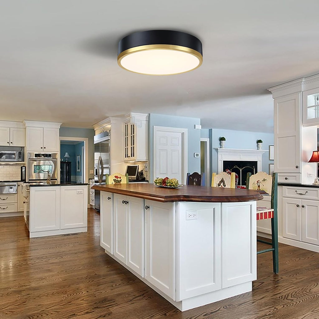13 Inch Modern LED Flush Mount Ceiling Light - Black and Gold, 22W Dimmable