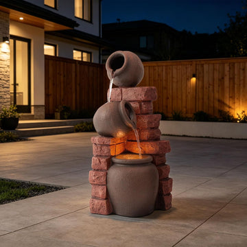 25.9" H Outdoor Water Fountain with LED Lights, Freestanding Water Feature