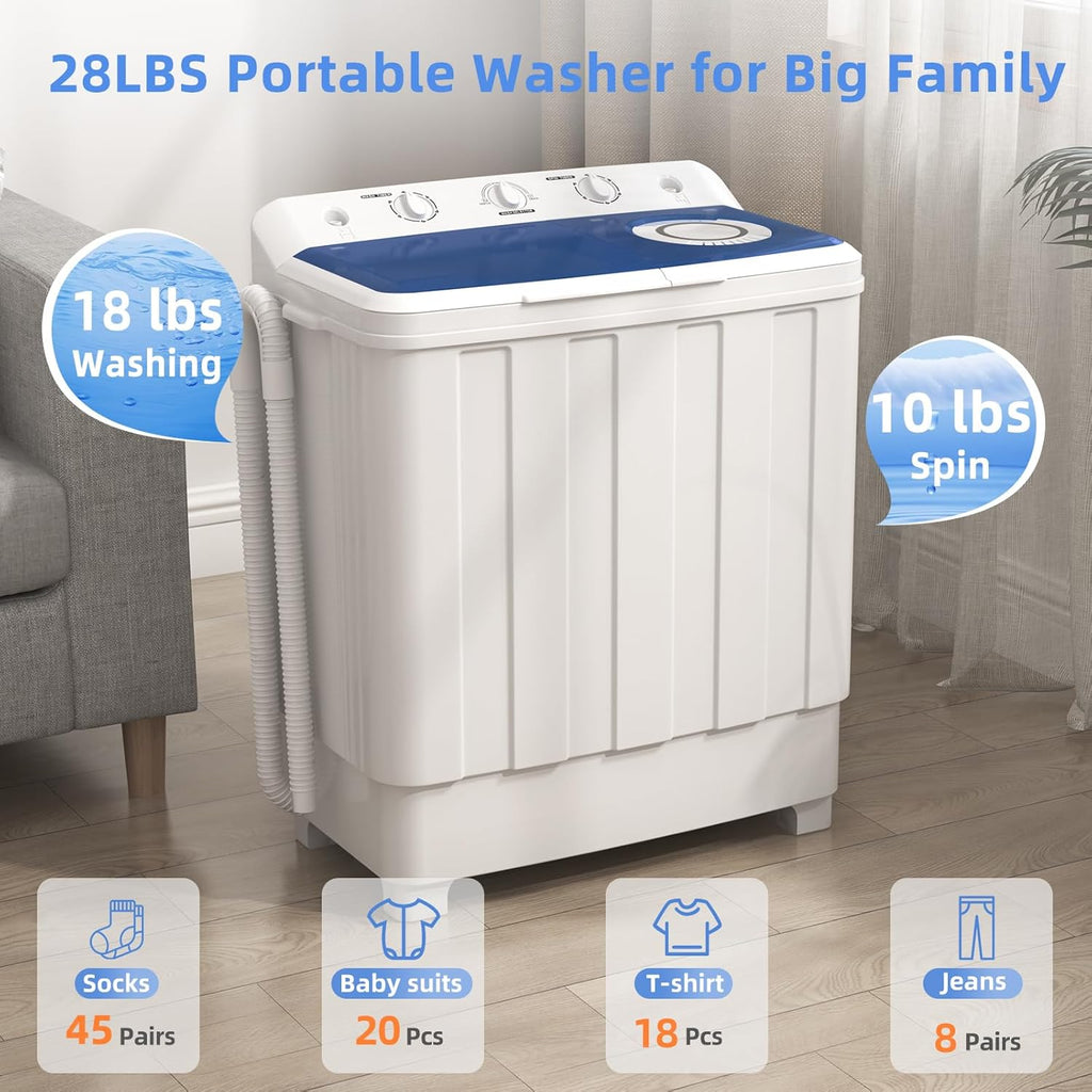 Portable Washing Machine, Twin Tub Washing Machine Laundry Compact Washer spinner Combo with 28lbs capacity, 18Lbs