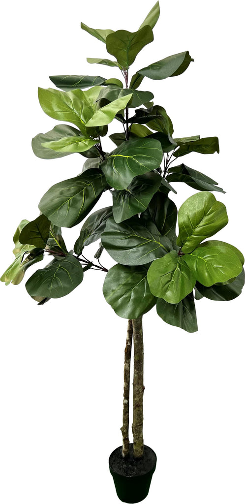 Handmade 5ft Fiddle Leaf Fig Ficus Lyrata Artificial Tree with Ethically Sourced Real Wood Trunks, Hypoallergenic