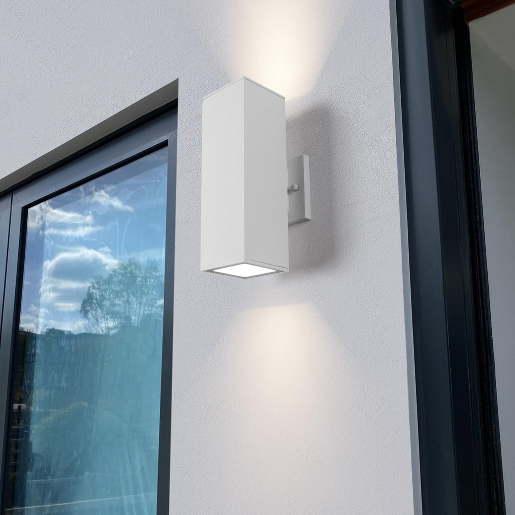 12" Modern Outdoor Porch Light in 2 Lights, Matte White, 2 Pack