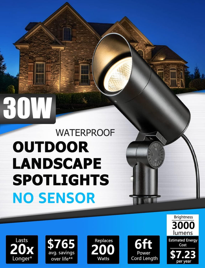30W Outdoor LED Spotlight 120V Waterproof Landscape Spotlights 3000LM Ultra Bright Spot Lights Outdoor 3000K Warm