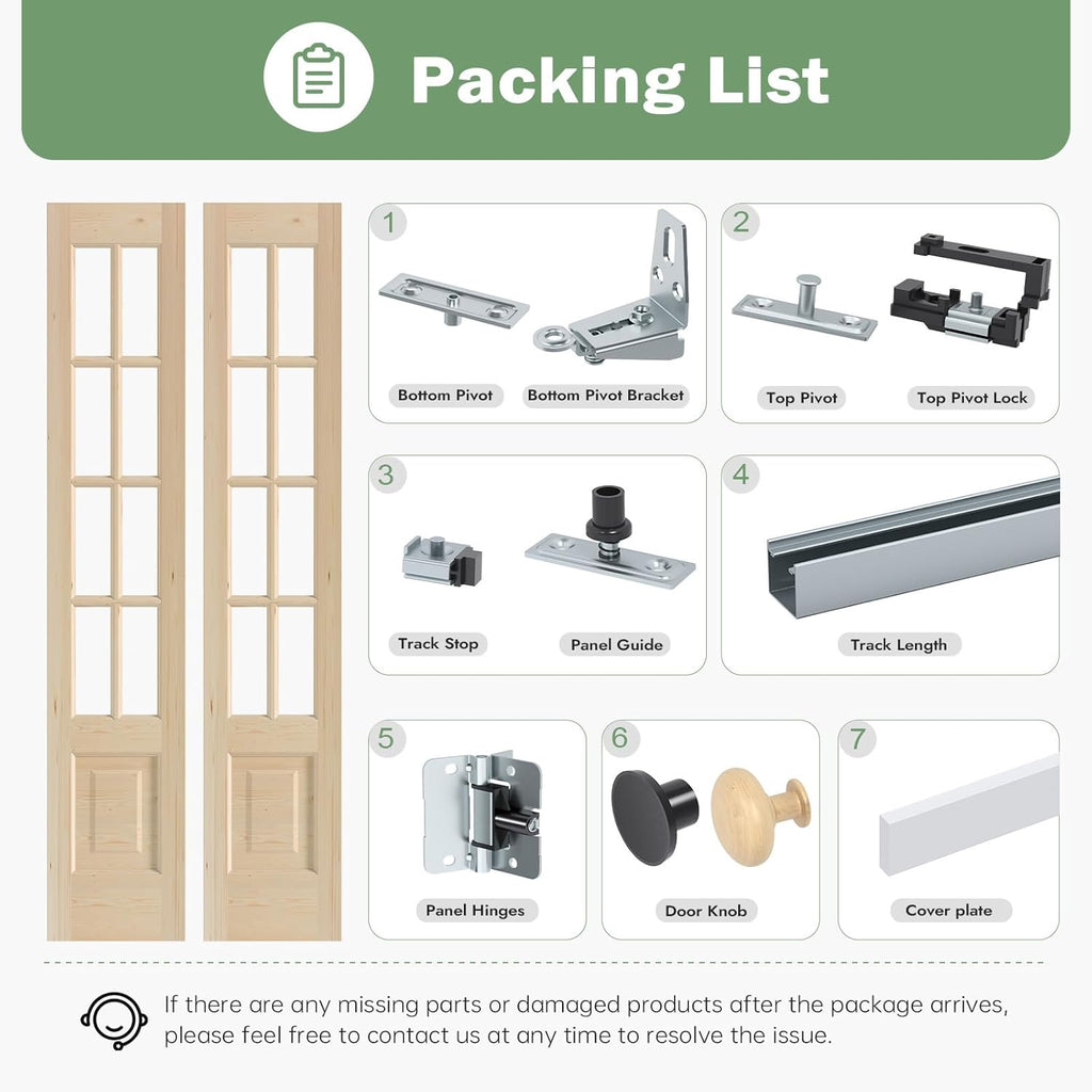 Bifold Doors for 32"×80" Opening, Clear Glass French Interior Folding Barn Door with Concealed Hardw