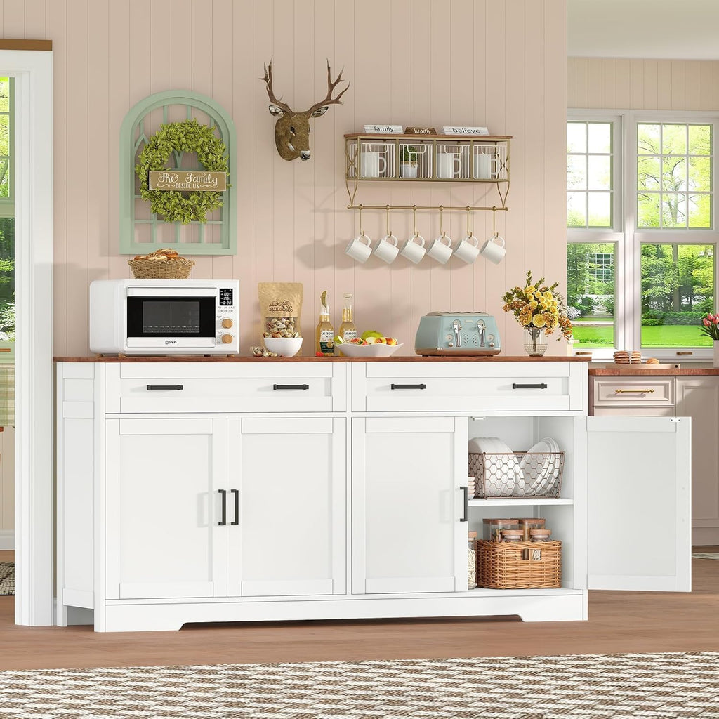 Buffet Cabinet with Storage and Drawers, 55" Large Sideboard Buffet Cabinet with Adjustable Shelves and Doors