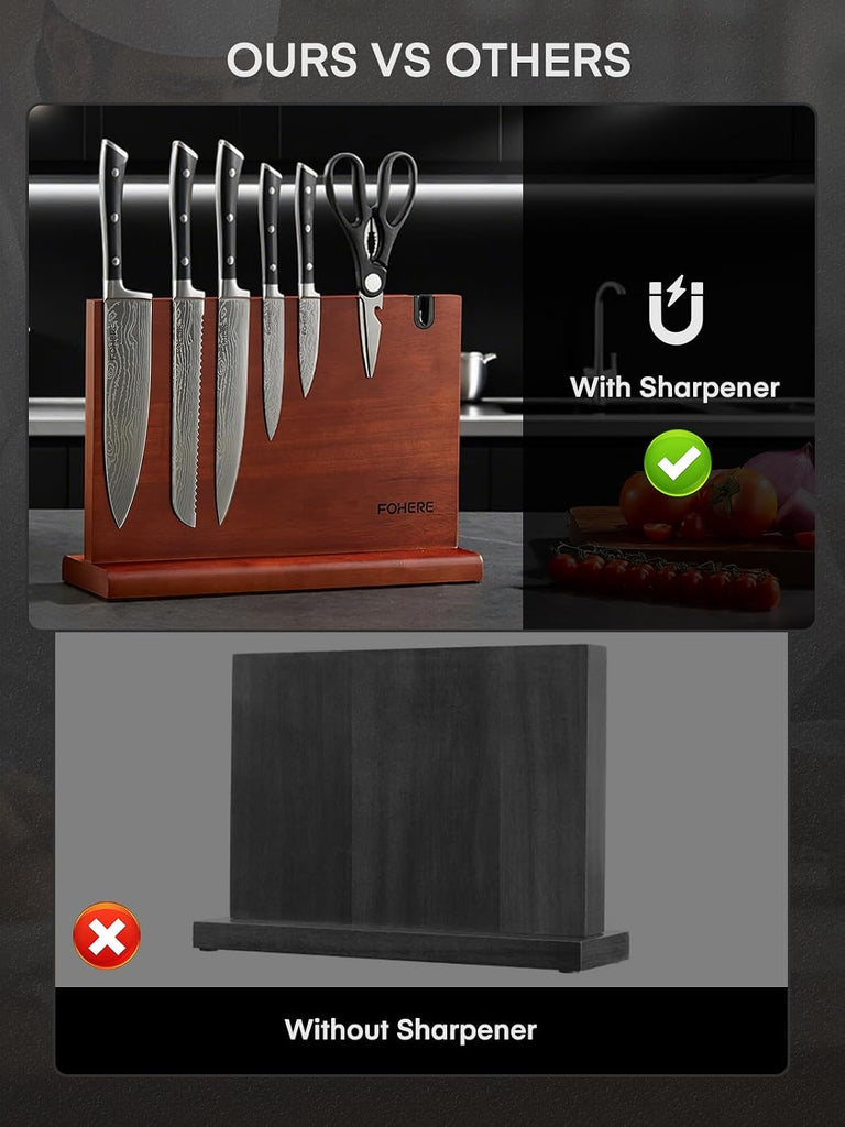 Kitchen Knife Set, Knives Set with Magnetic Knife Holder and Sharpener, 7 Pieces Sharp Chef Knife Set with Ergonomic