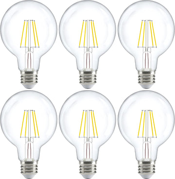 6 Pack G25 Globe Light Bulbs LED Edison Vanity Light Bulbs, CRI90, 3000K Warm White, Dimmable, 5W=60W, Clear Vintage