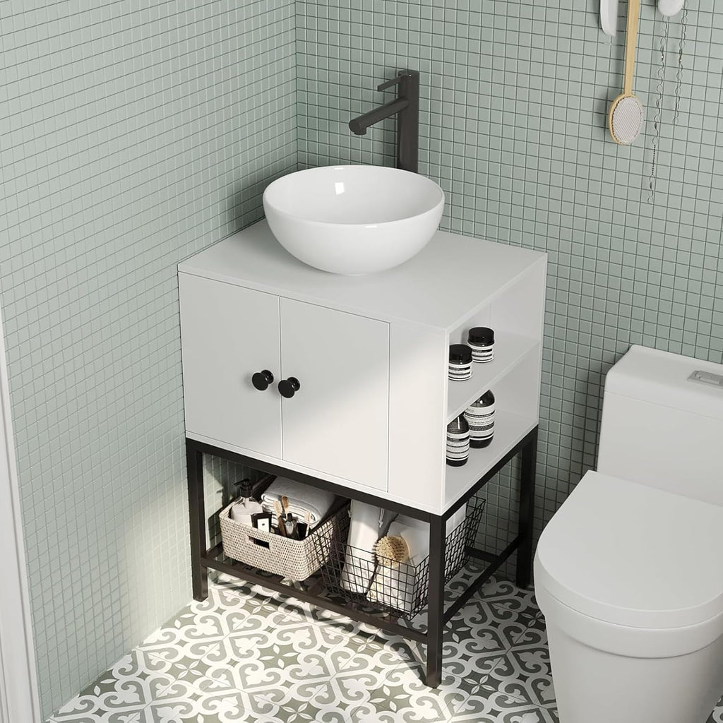Modern Floor-Standing Bathroom Vanity with Ceramic Vessel Sink