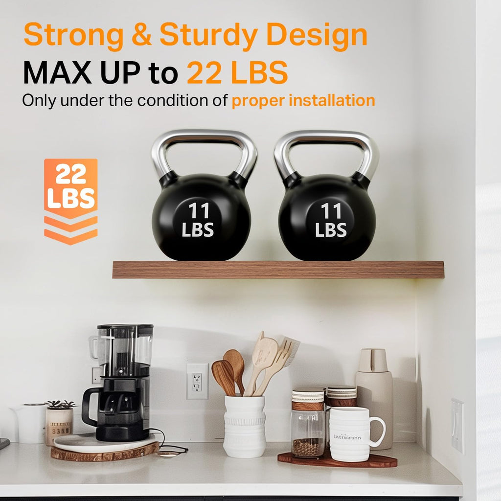 Walnut-Like Floating Shelves 15.7in, 3 Pack, Wall Mount Rustic Shelf | 22lbs Max Load, Hidden Bracket, Bedroom