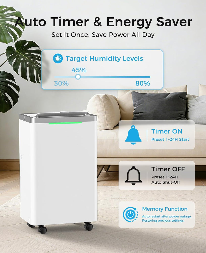 34 Pints/Day Dehumidifier for Basement, 2500 Sq. Ft Dehumidifiers for Home with Drain Hose