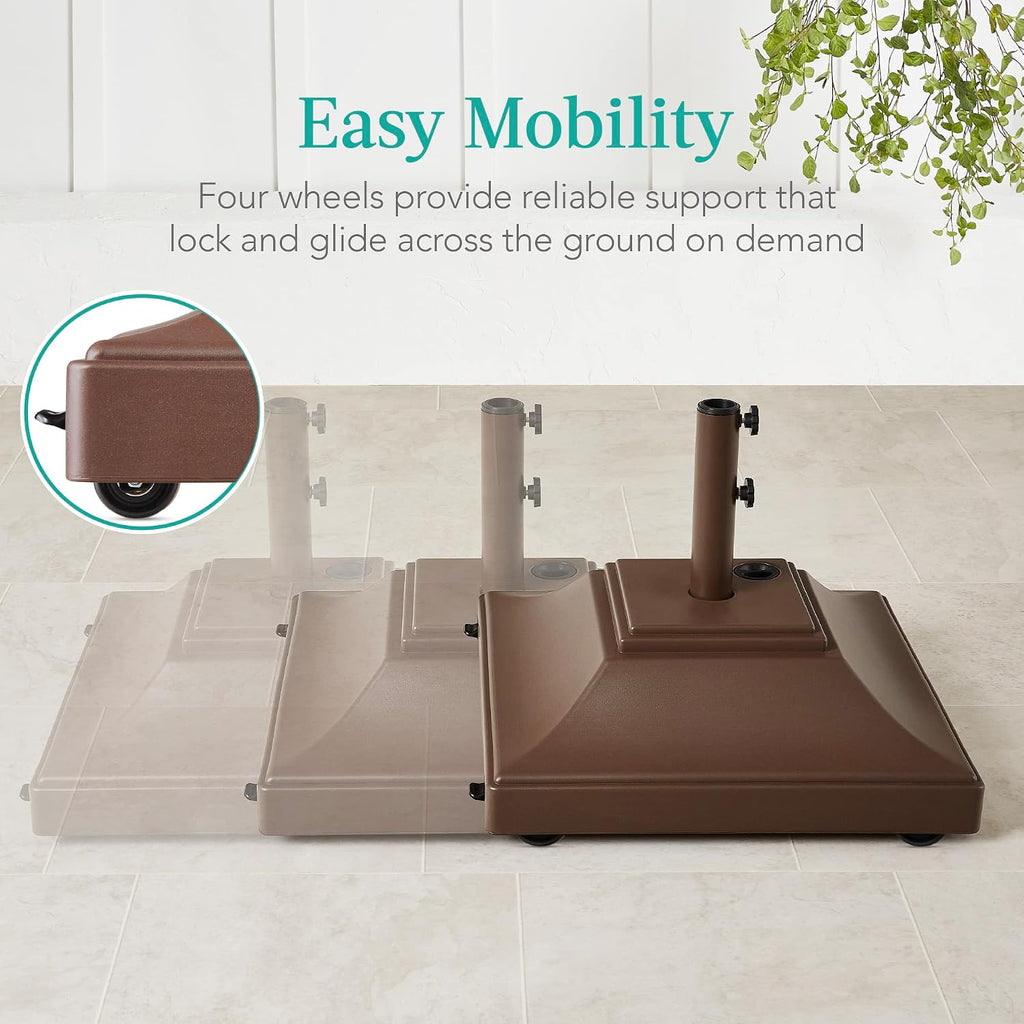Fillable Mobile Umbrella Base, Heavy Duty Base, Square Tiered Market Stand w/ 4 Wheels, 2 Locks, 2 Knobs - JPSC