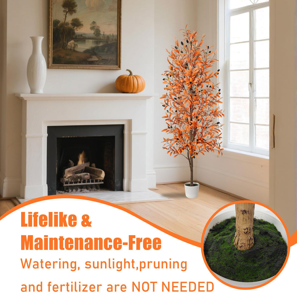 6ft Artificial Olive Tree, Fall Tree with Pot