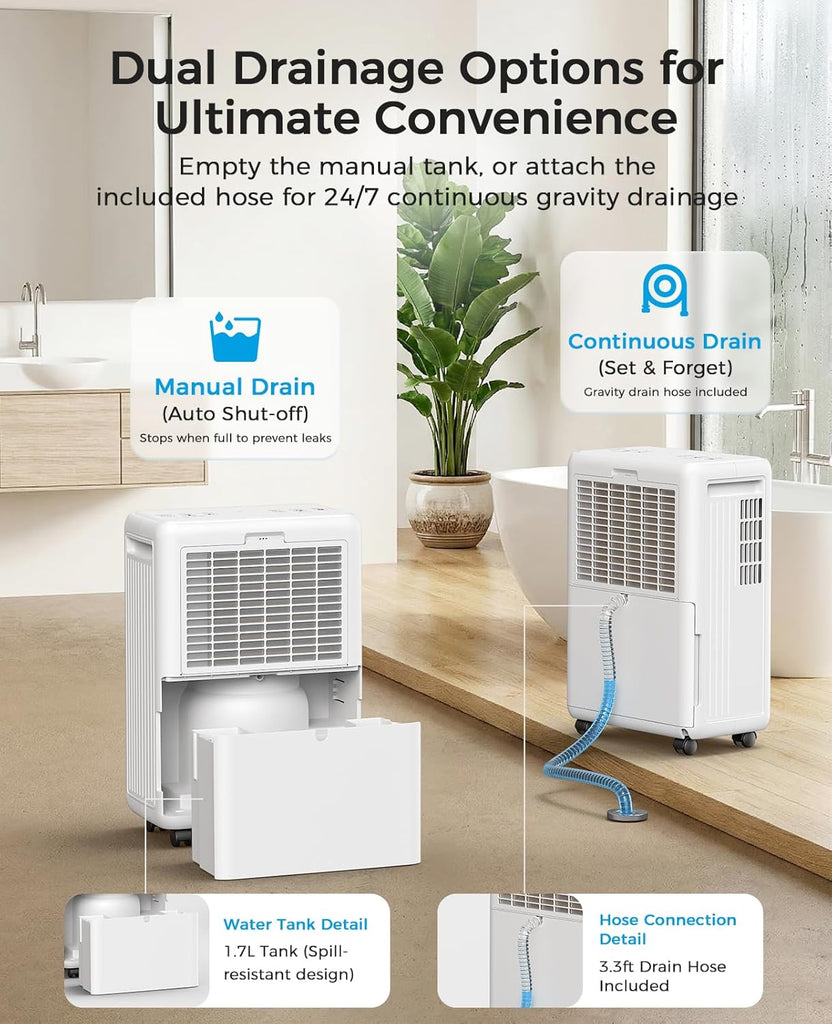 2000 Sq.ft Dehumidifier for Basement, 30 Pint Dehumidifiers for Home with Drain Hose, Quiet Operation