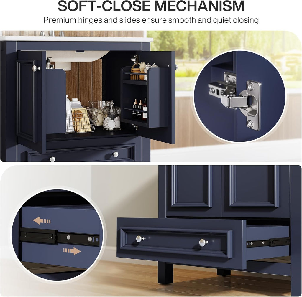 30" Modern Bathroom Vanity with Sink, Freestanding Bathroom Vanities Cabinet with Ceramic Basin Combo