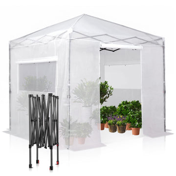 8x8 Easy Setup Pop Up Greenhouse, Clear/White