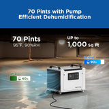 70 Pints Commercial Dehumidifier with Pump, Portable Crawl Space Dehumidifiers for Basement and Home
