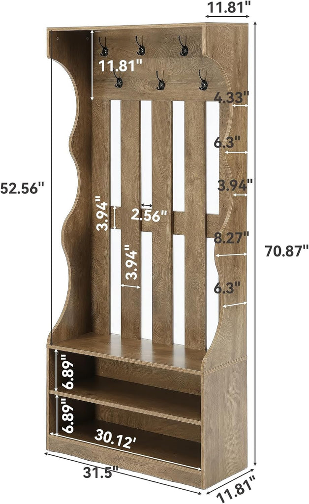 3-In-1 Coat Rack with Shoe Bench, 70.9" Tall Hall Tree with 7 Hooks, Farmhouse Entryway Coat Rack with 2 Tier Shoe