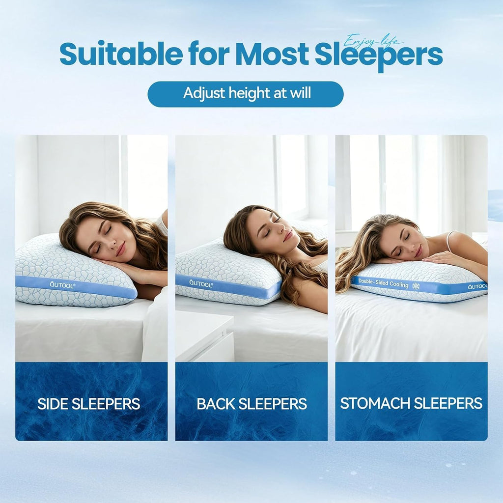 Double Sided Cooling Pillow for Hot Sleepers, Shredded Memory Foam Pillows King Set of 2, Adjustable Soft & Firm Gel