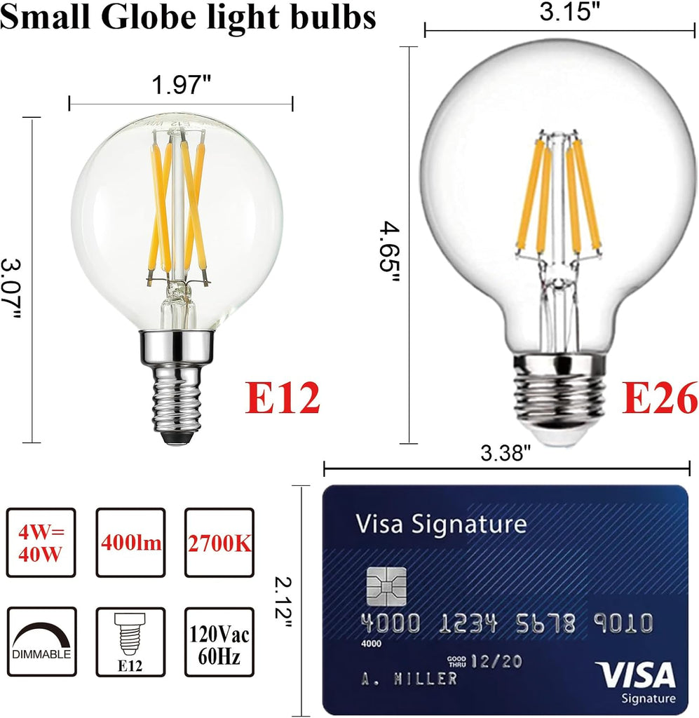 G16.5 Light Bulb,4W E12 LED Bulb dimmable Equivalent E12 Candelabra Bulb 40 Watt,Warm White 2700K,400lm,CRI85+,AC120V (Pack Of 6)