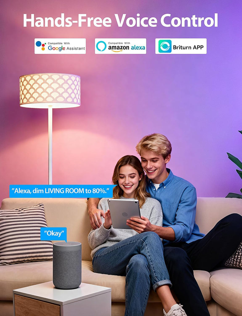 Smart Light Bulbs, Color Changing Light Bulb, Work with Alexa & Google Assistant, RGBWW A19 LED Light Bulbs Dimmable