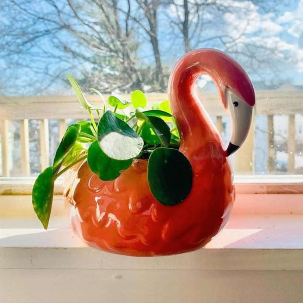 Flamingo Ceramic Planter Pot with Drainage Hole