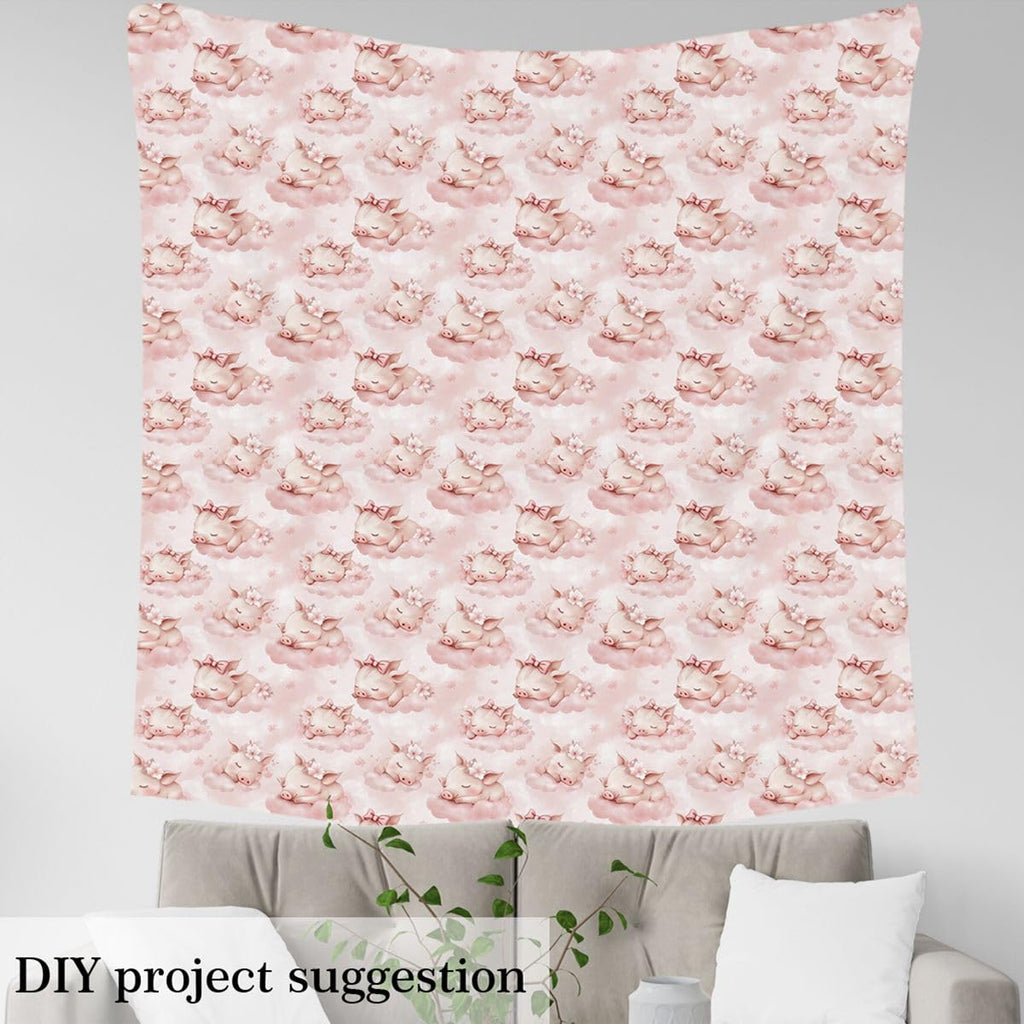 Cute Pigs Fabric for Decoration, Bowknot Flowers Sewing Fabrics for Room Decor Soft Polyester No Stretch, Rustic