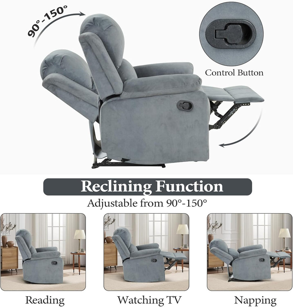 Classic Manual Recliner Chair, Soft Microfiber Recliner Sofa with Overstuffed Arms and Back Single Reclining Couch