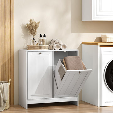 Double Tilt Out Laundry Hamper Cabinet, 11.8 Gallon Hidden Trash Cabinets with 2 Baskets, Freestanding Small