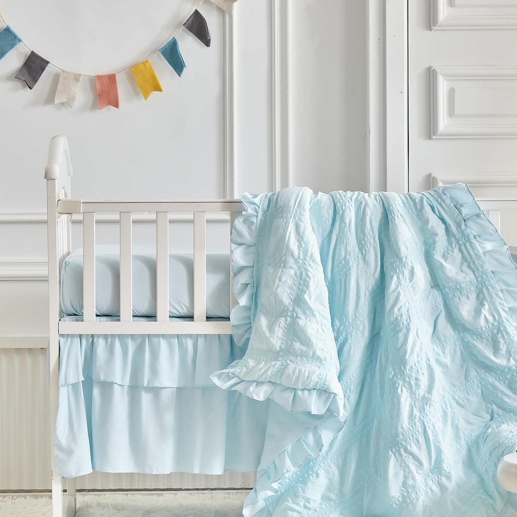 Ruffled Crib Bedding Set Baby Boho Quilted Comforter with Fitted Sheet and Bed Skirt - Cute Soft Breathable