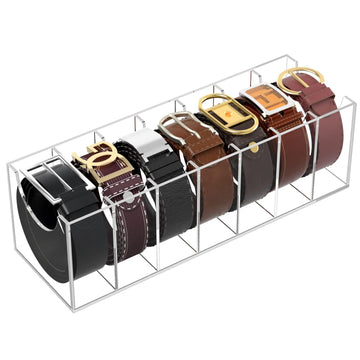 Belt Organizer for Closet, Acrylic Belt Box, Belt Storage, 7 Grids