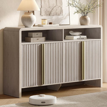 59" Sideboard Buffet Cabinet with Storage, Modern Fluted 4-Door Credenza Accent Cabinet with Open Storage Shelf