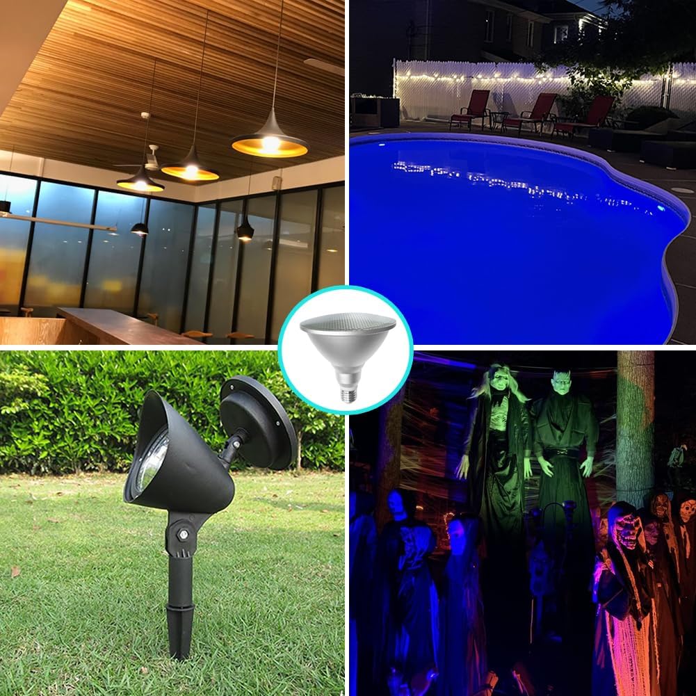2 Packs Par38 LED Flood Light Bulbs for Halloween Christmas Lighting,30W=100W,Timing E26 Color Changing Bulbs Garden