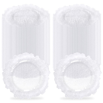 100Pcs Clear Charger Plates Bulk Wedding - 13" Transparent Premium Plastic Ruffled Rim Chargers with Flora Reef