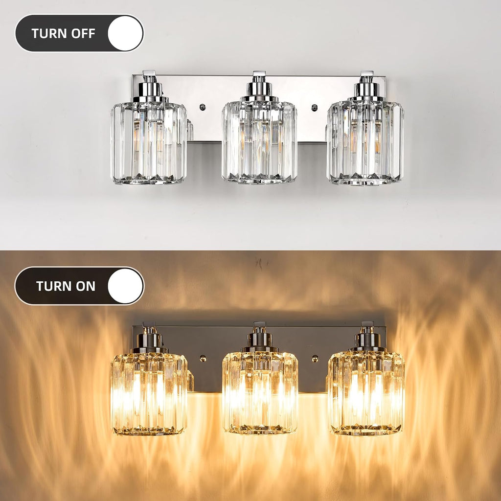3 Lights Crystal Bathroom Vanity Light Modern Chrome Bathroom Light Fixture Bathroom Lighting Fixtures Over Mirror