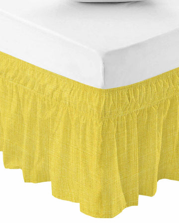Yellow Burlap Texture Bed Skirt 16 Inch Drop, Adjustable Elastic Bedskirt Dust Ruffle for Bed