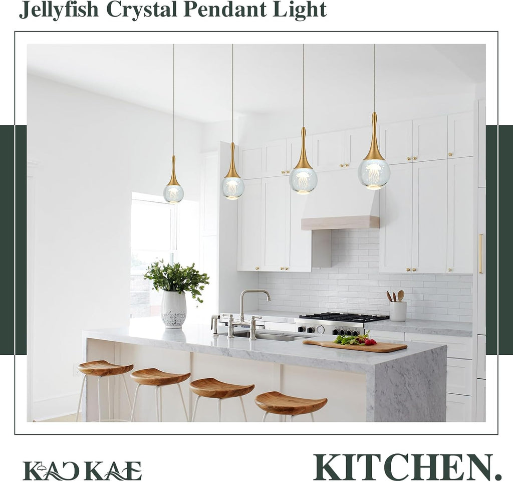 LED Pendant Light Kitchen Island Jellyfish Crystal Pendant Lights Dimmable Gold Modern Hanging Light for Bedroom