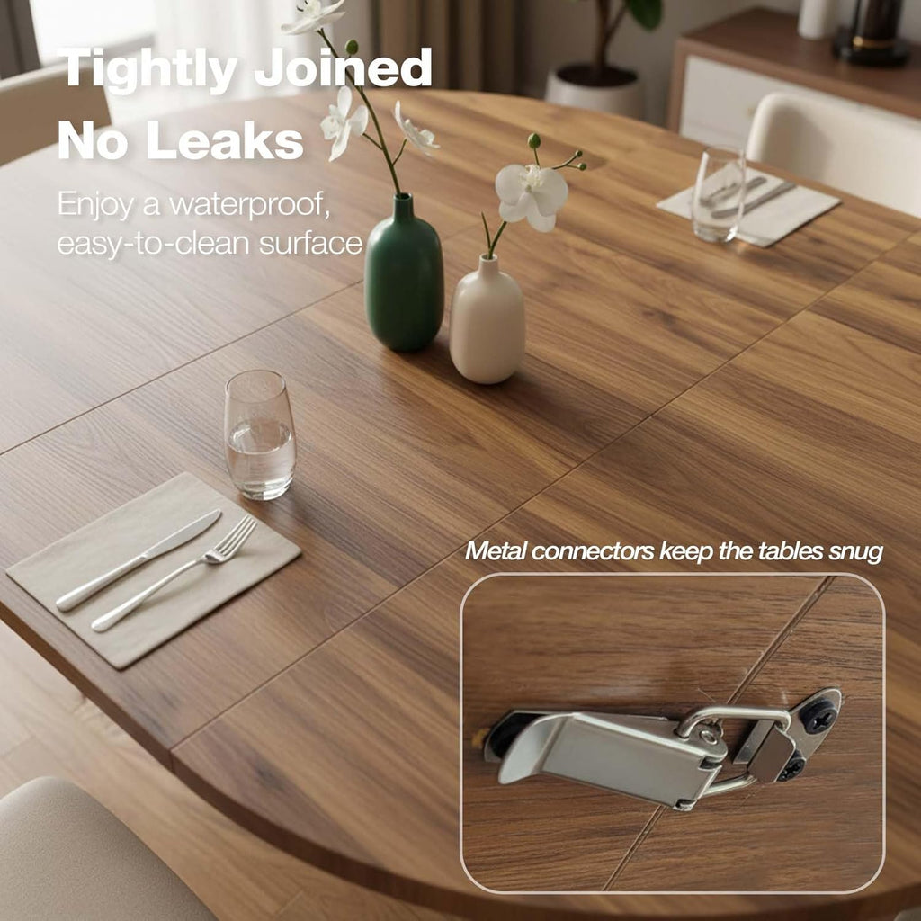 43.3'' - 59'' Extendable Round Dining Table for 4 - 8, Modern Wood Oval Kitchen Table with Storage Shelf