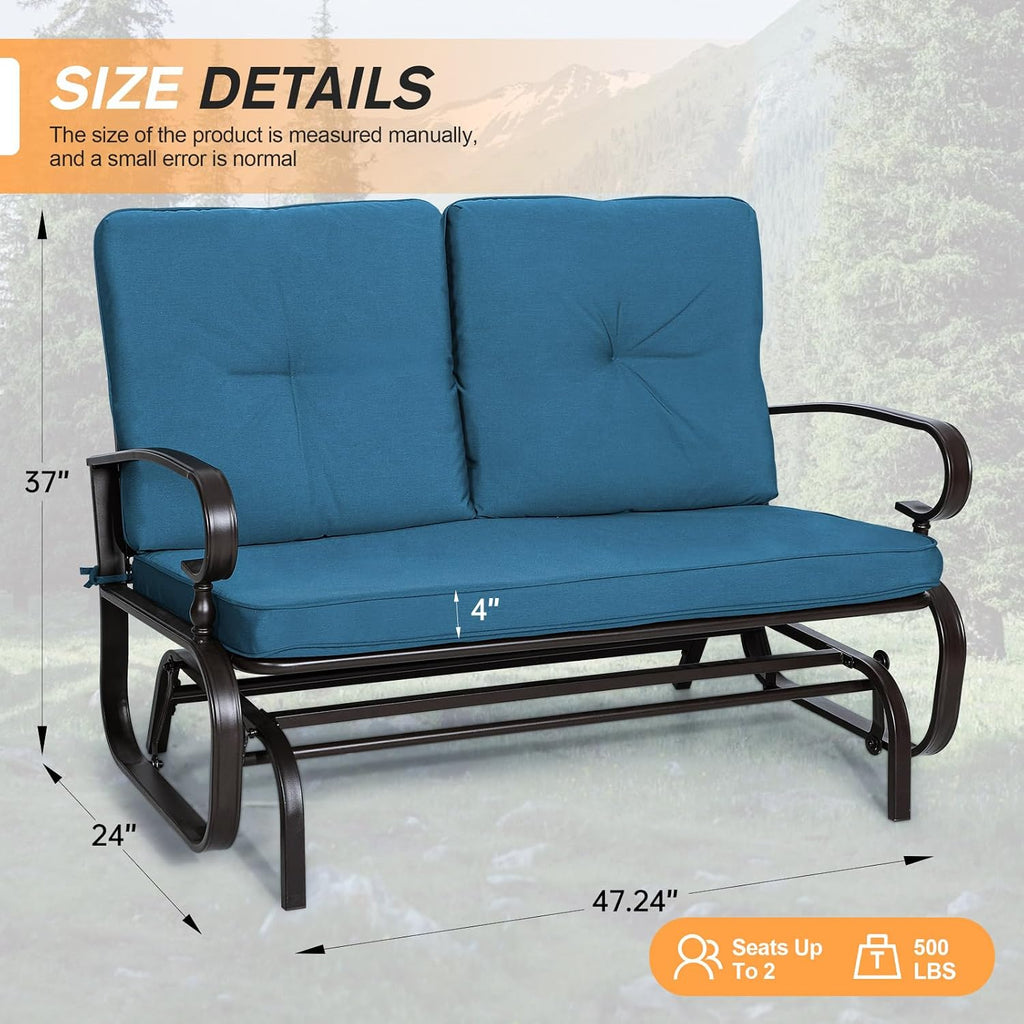 Outdoor Swing Glider Rocking Chair Patio Bench for 2 Person, Garden Loveseat Seating Patio Steel Frame Chair Set with