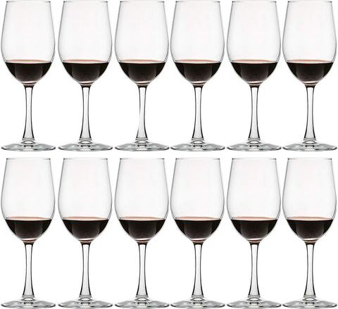 12 Ounce - Set of 12, Classic Durable Red/White Wine Glasses