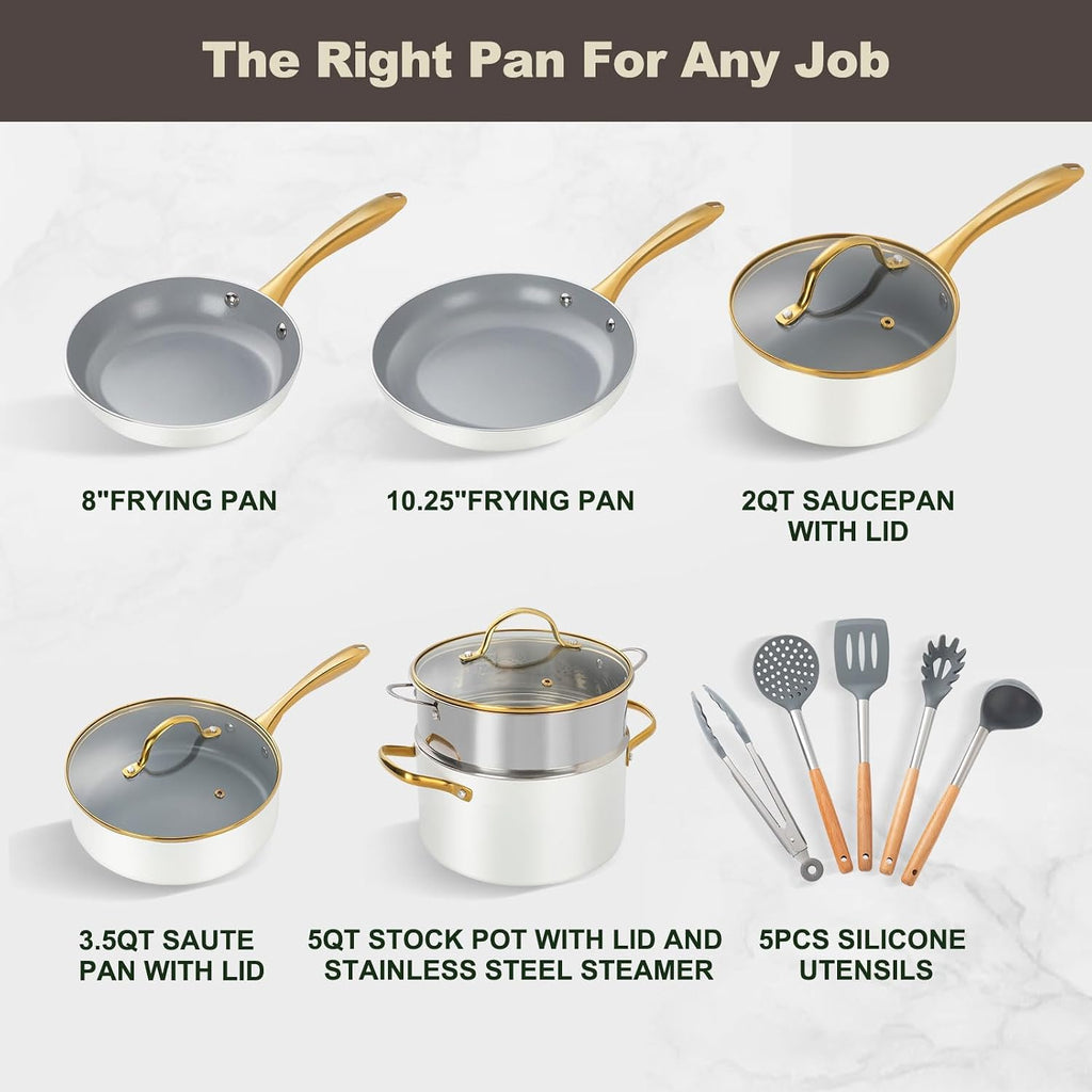 Ceramic cookware set,Healthy,Non Toxic,Pots and Pans Set non stick,14-Pcs Kitchen induction cooking Sets, nonstick